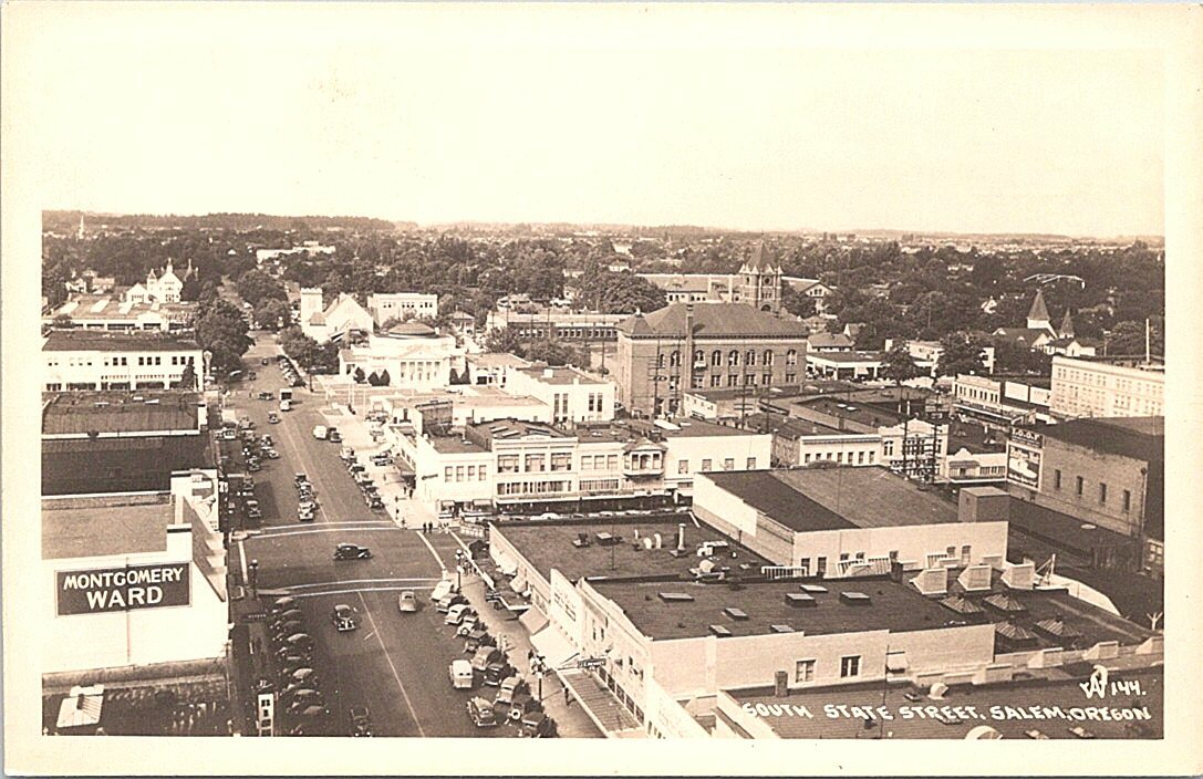 RPPC Salem Oregon Birdseye View South State Street Montgomery Ward Store 1940s
