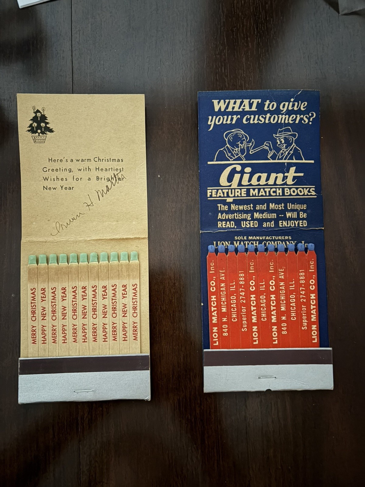 Vintage Lot of 2 Advertising Giant Feature Matchbooks