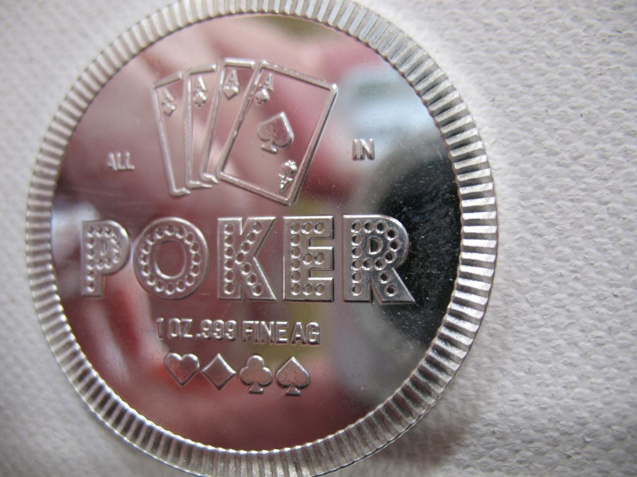1 OZ.999 PURE SILVER  NEW  DETAILED STACKABLE  POKER CARD GUARD COIN BOXED +GOLD