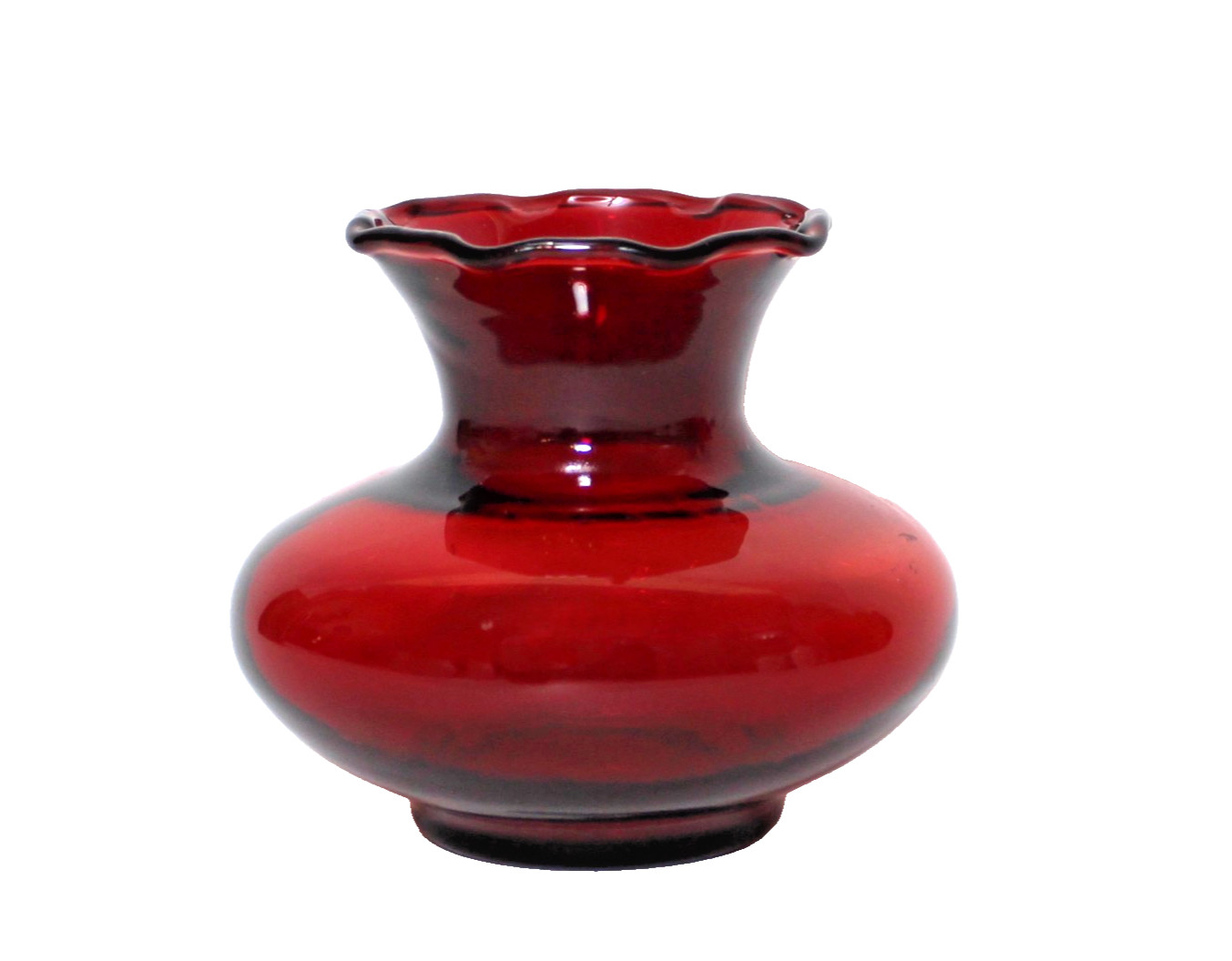 Vintage Anchor Hocking Royal Ruby Red Glass Vase Crimped Rim