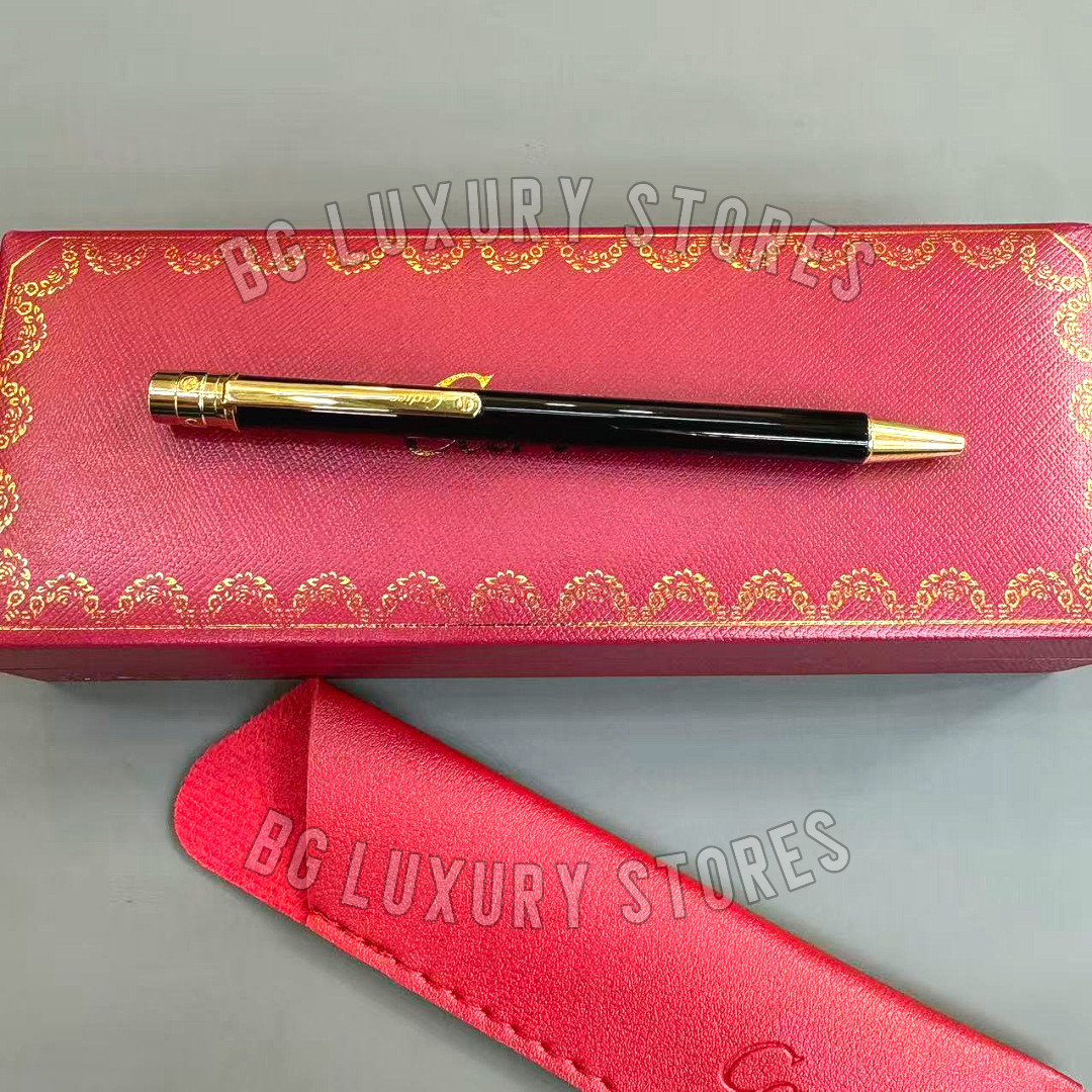 CARTIER Santos Small Ballpoint Pen Black & Gold Tone Luxury Rare VIP Gift