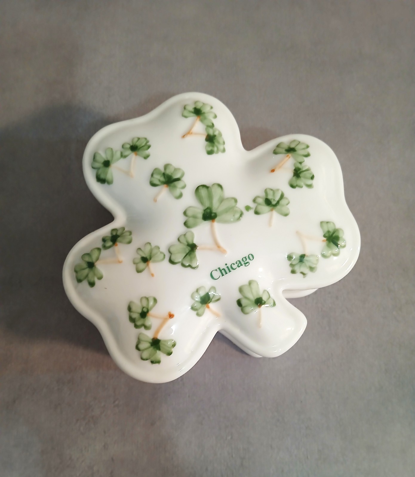 Hand Painted Porcelain Shamrock Lidded Dish \