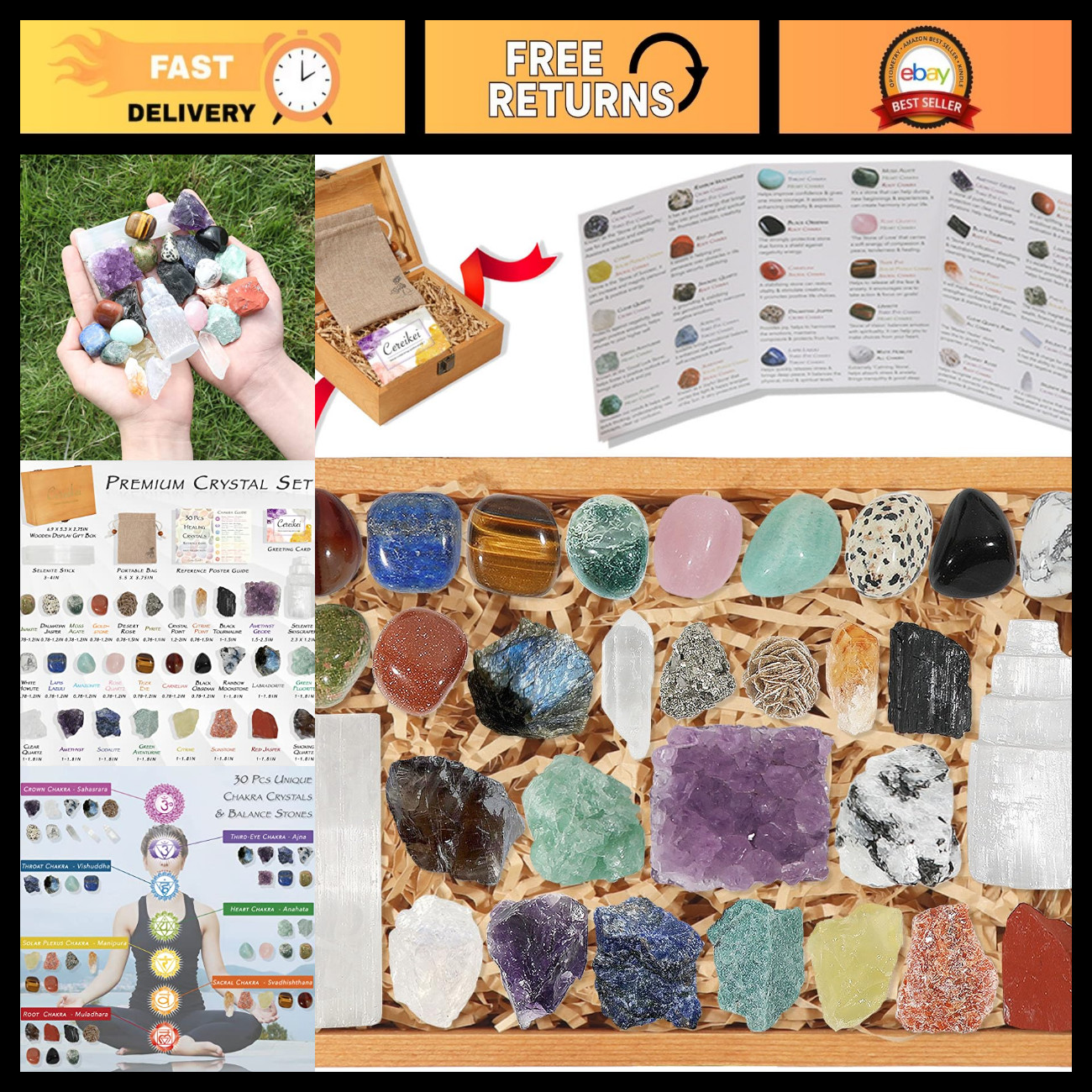 30 PCS Natural Healing Crystals Set, Tumbled Chakra Stones, Wooden Box Gift Kit