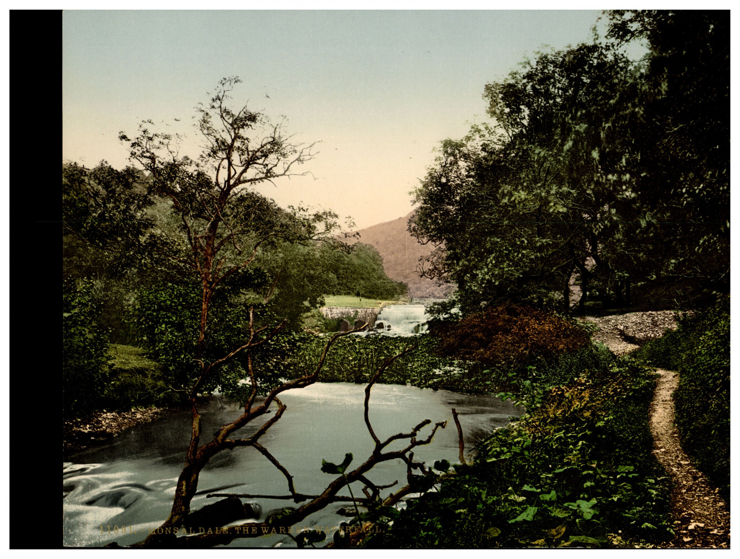 England. Derbyshire. Monsal Dale. The Warren Waterfall.  Vintage Photochrome B