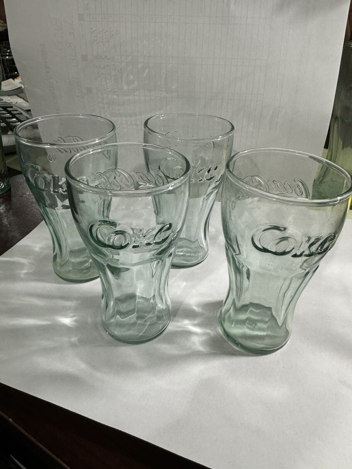 Retro Style Coca-Cola Libbey Green Juice Glasses  4-1/2” Tall Lot of 4