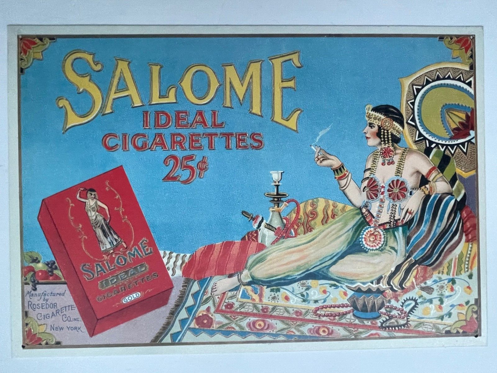 Salome Ideal Cigarettes Rosedor Cigarette Co. New York Tin Metal Sign 10\