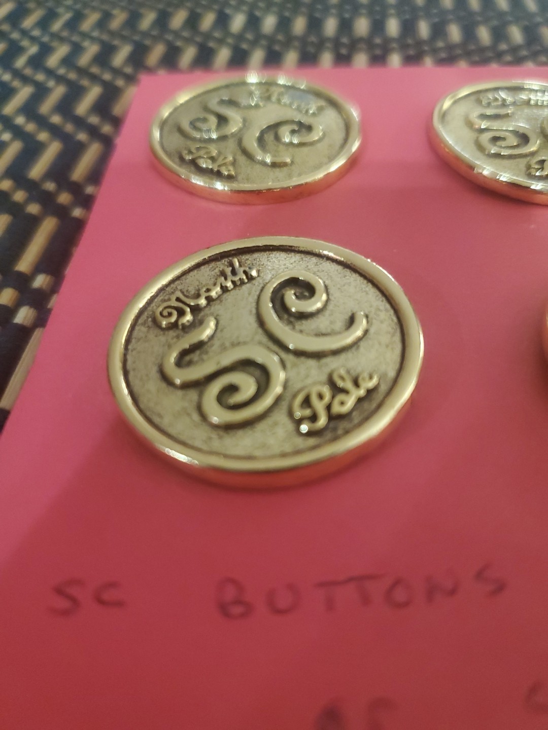 Wonderful Vintage Santa Claus North Pole Gold Finish Buttons Set of 6 