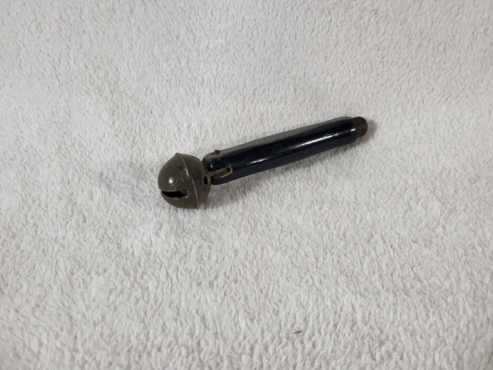 Antique Crotal Bell Hand Rattle Toy Turned Wood Ebonized Handle No 1 Early 1900s