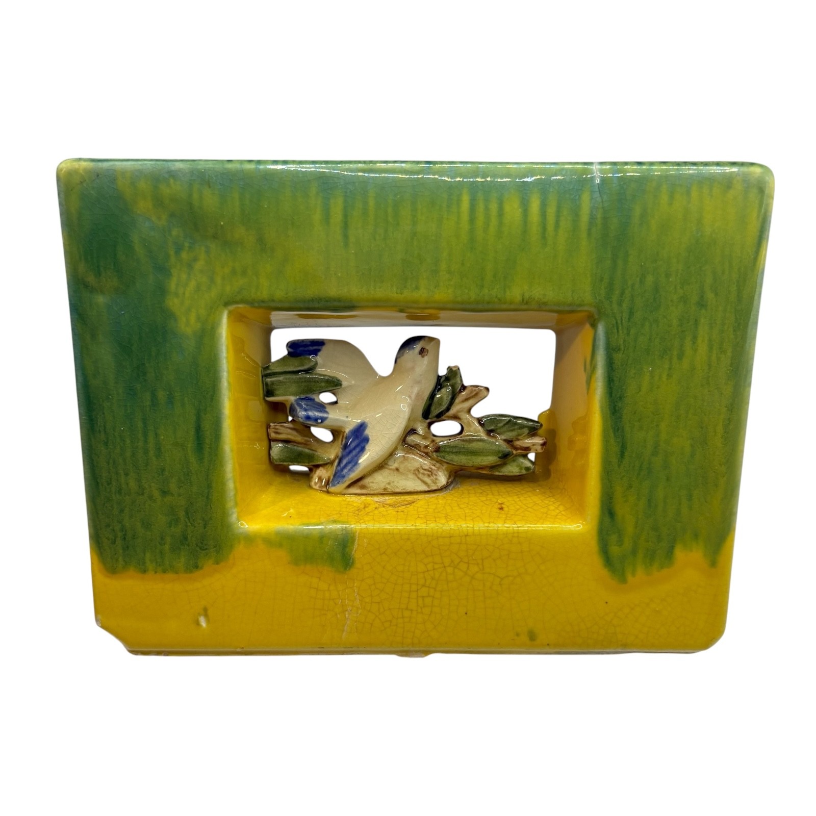 McCoy 1951 Arcature Line #7 Blue Bird Planter Green Yellow MCM Pottery