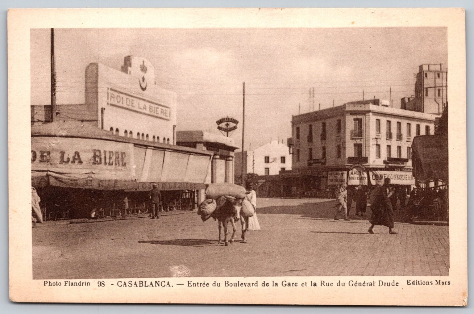 Casablanca Morocco Blvd de la Gare & Rue Général Drude Postcard c1920s E171