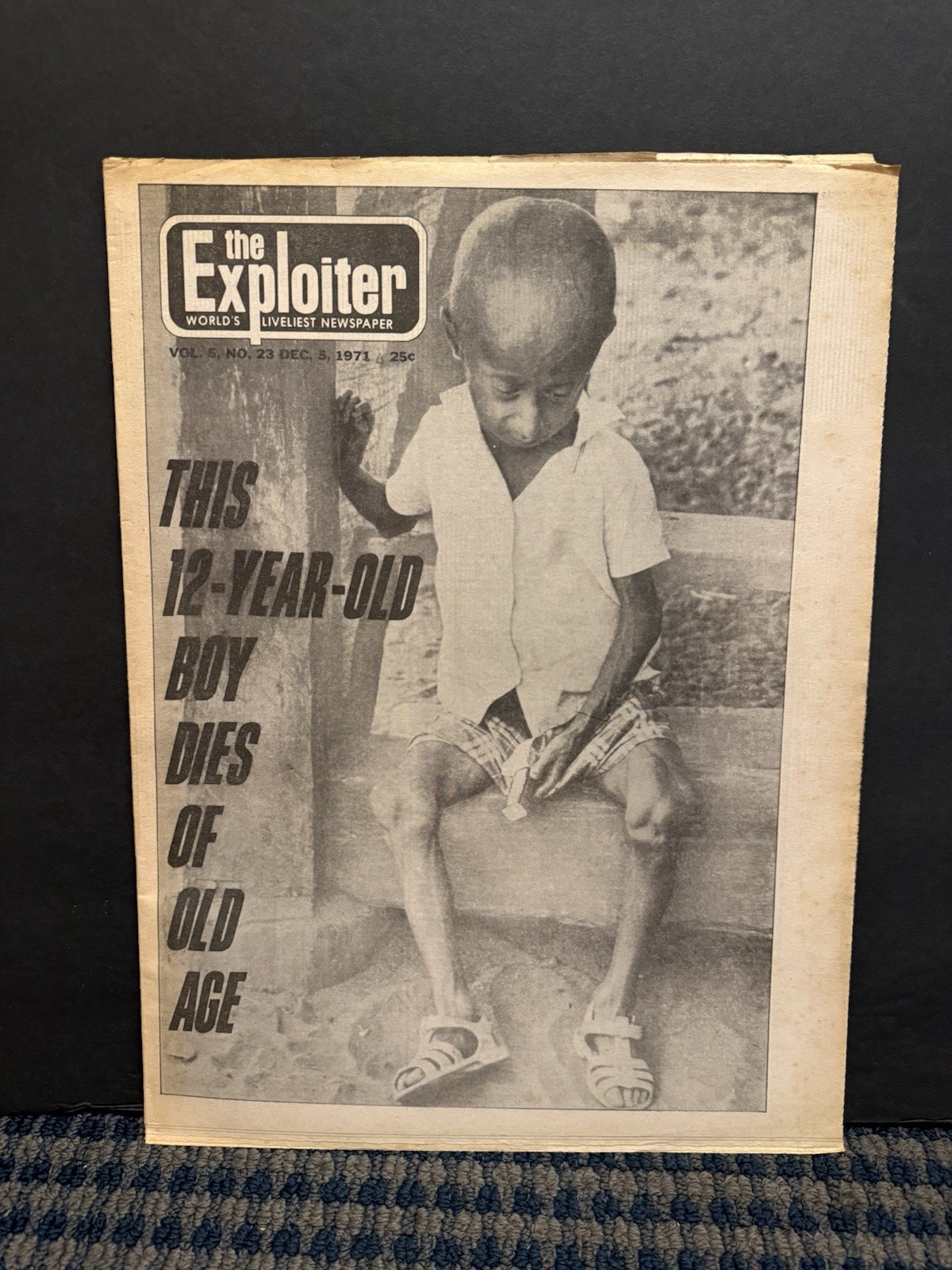1971 Dec 5th The Exploiter Newspaper, 12 Year Old Boy Dies of Old Age  (VRN10K)