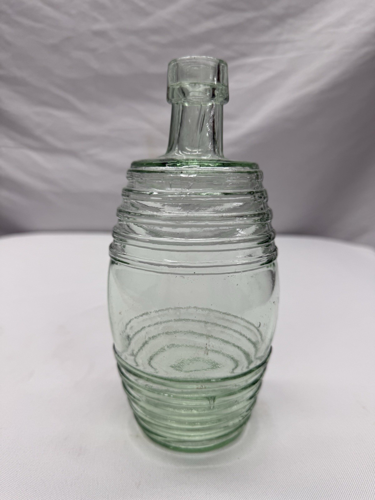Antique 1800\'s Aqua Green Barrel Whiskey Bottle