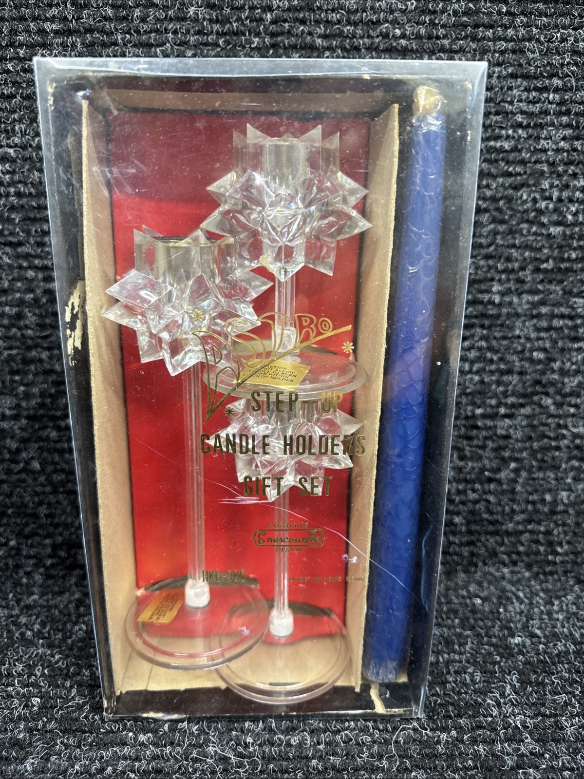 Rare Vtg Astro Atomic 1960s Step-Up Candle Gift Set MCM 3 Blue Taper Candles