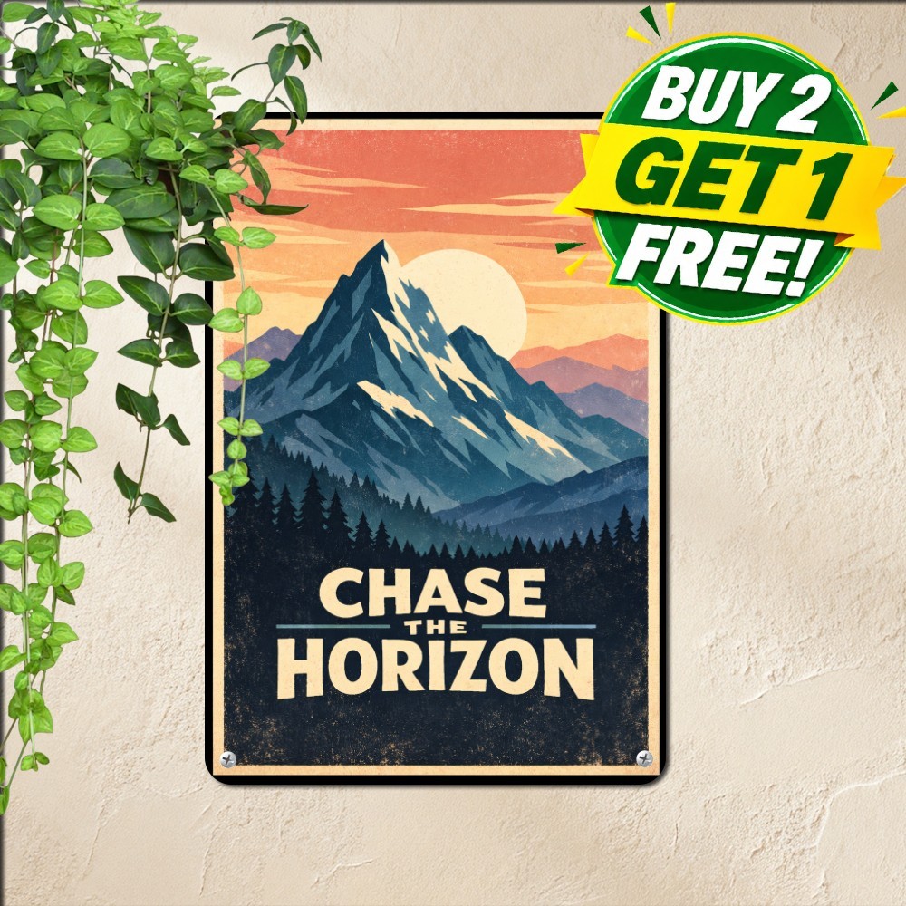 Reach New Heights Mountain Sunset Sign Vintage Outdoor Wilderness Tin Plaque