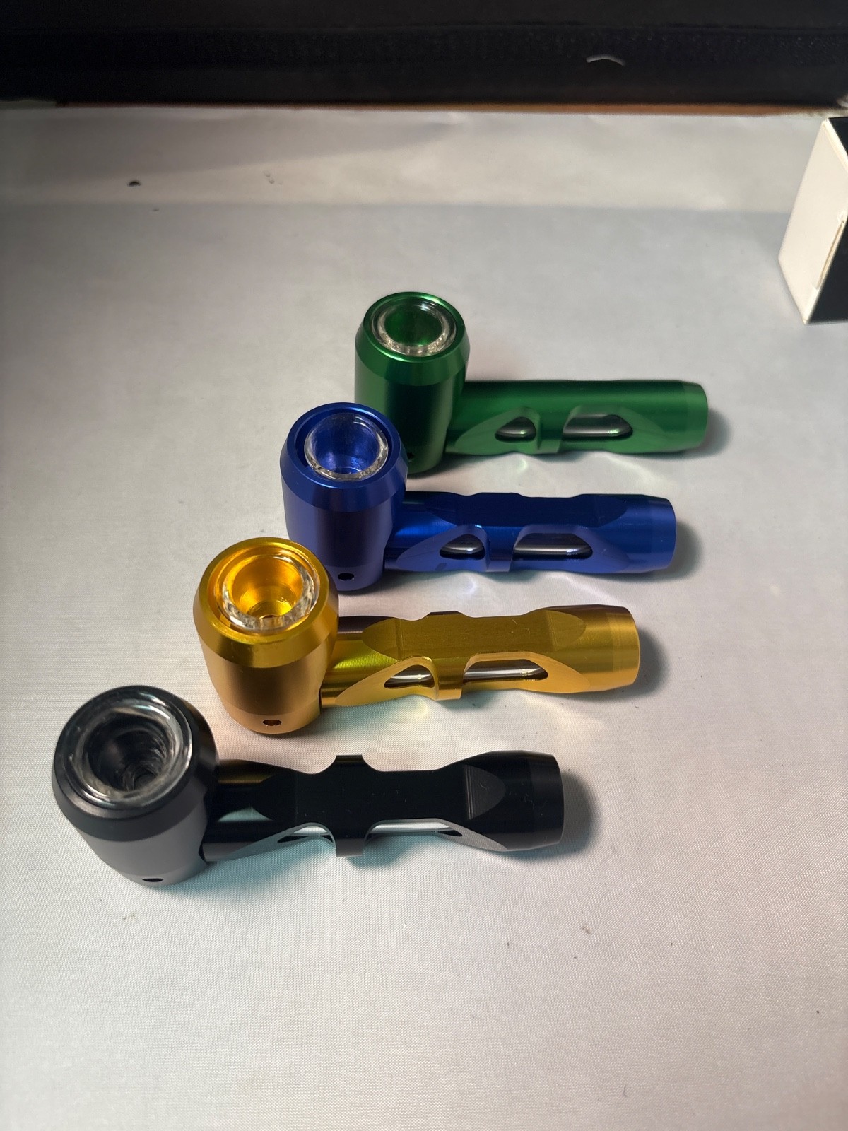 Glass tobacco hand Pipe Aluminum Metal Body with glass Bowl Portable Pipe 4 Glass tobacco hand Pipe Aluminum Metal Body with glass Bowl Portable Pipe 4