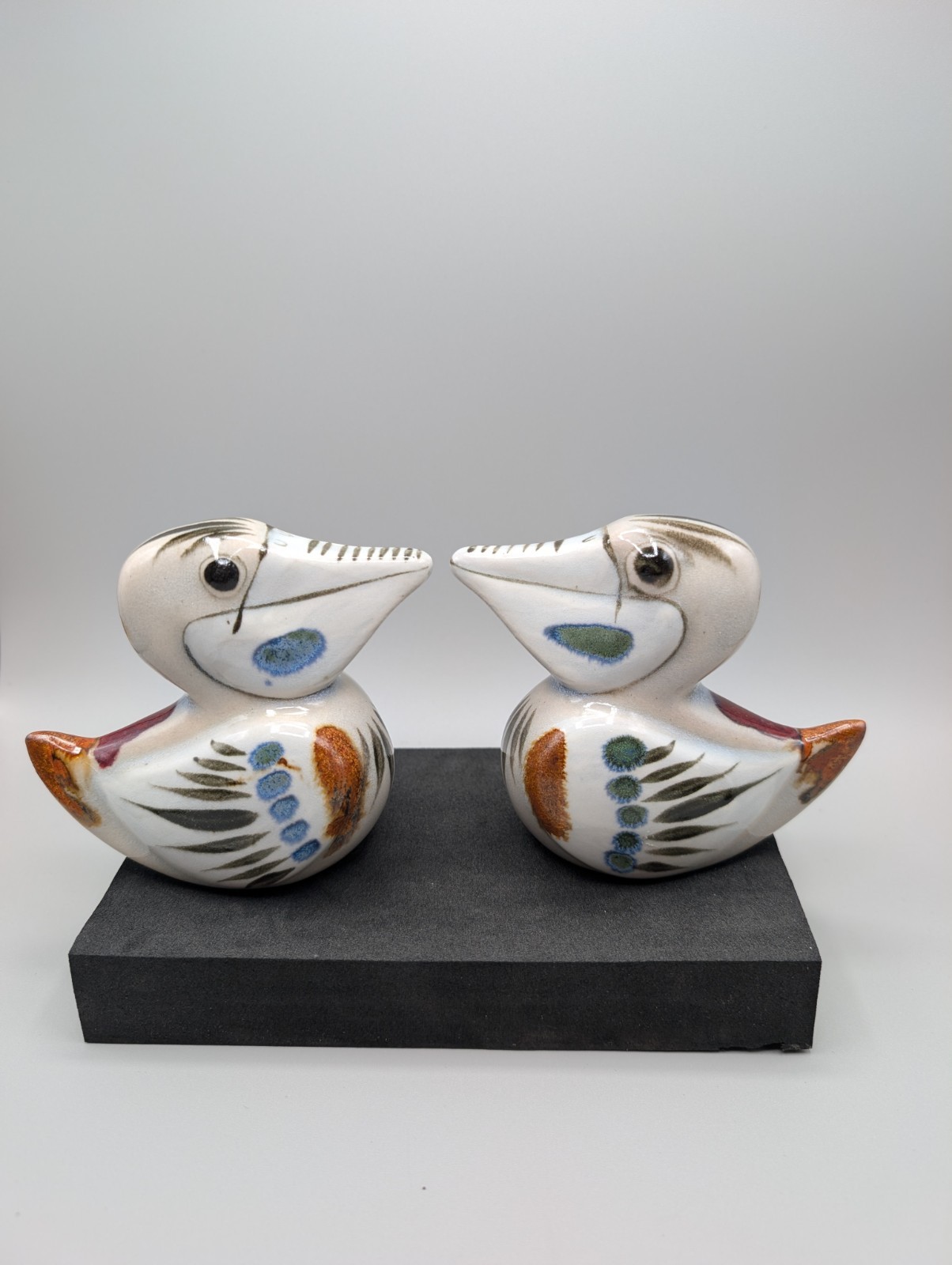 Vintage Mexican Tonala Ken Edwards Pottery Pelican Figuring Signed