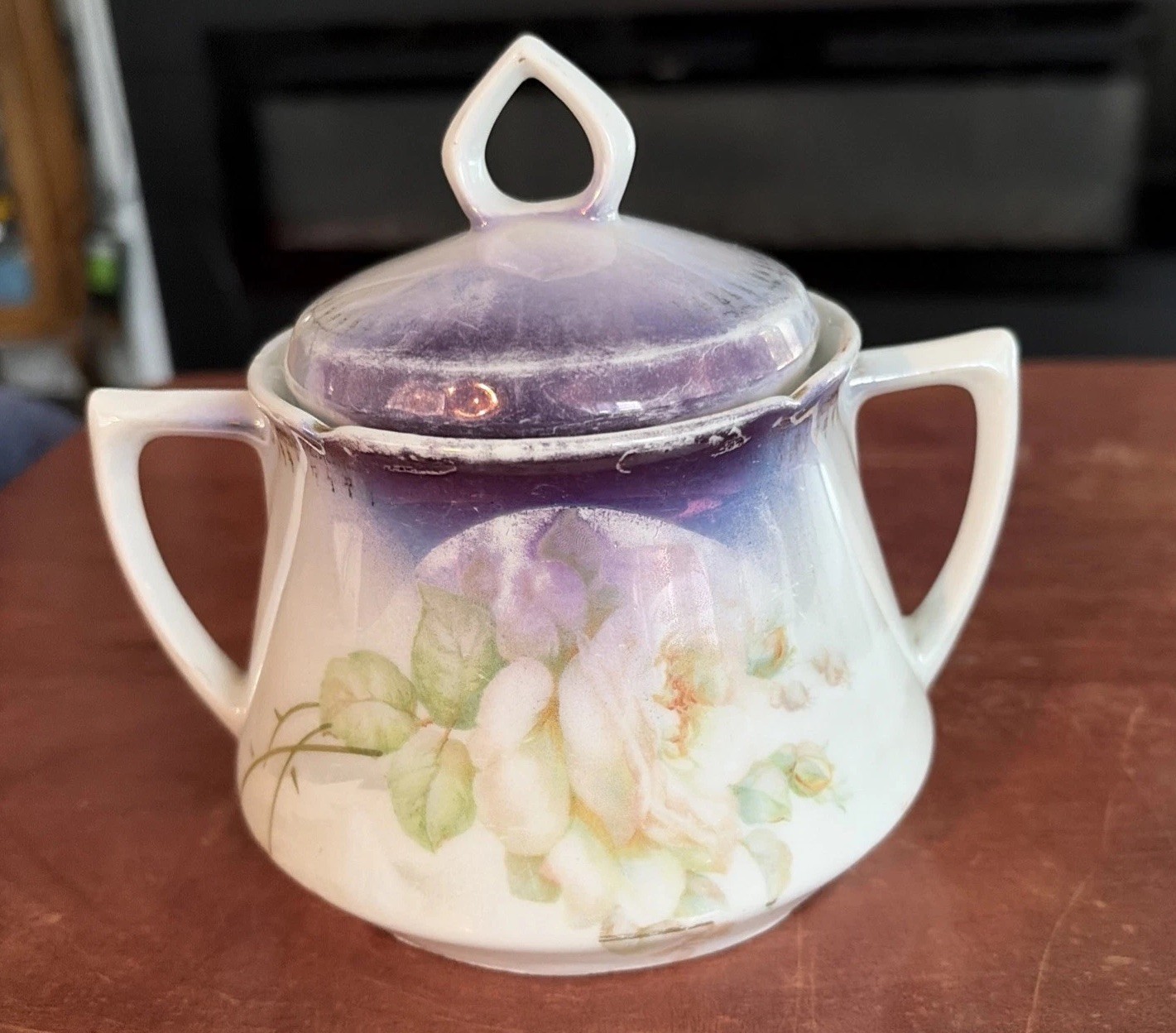Vintage Leuchtenburg Germany Porcelain Luster Sugar Bowl With Handles And Lid