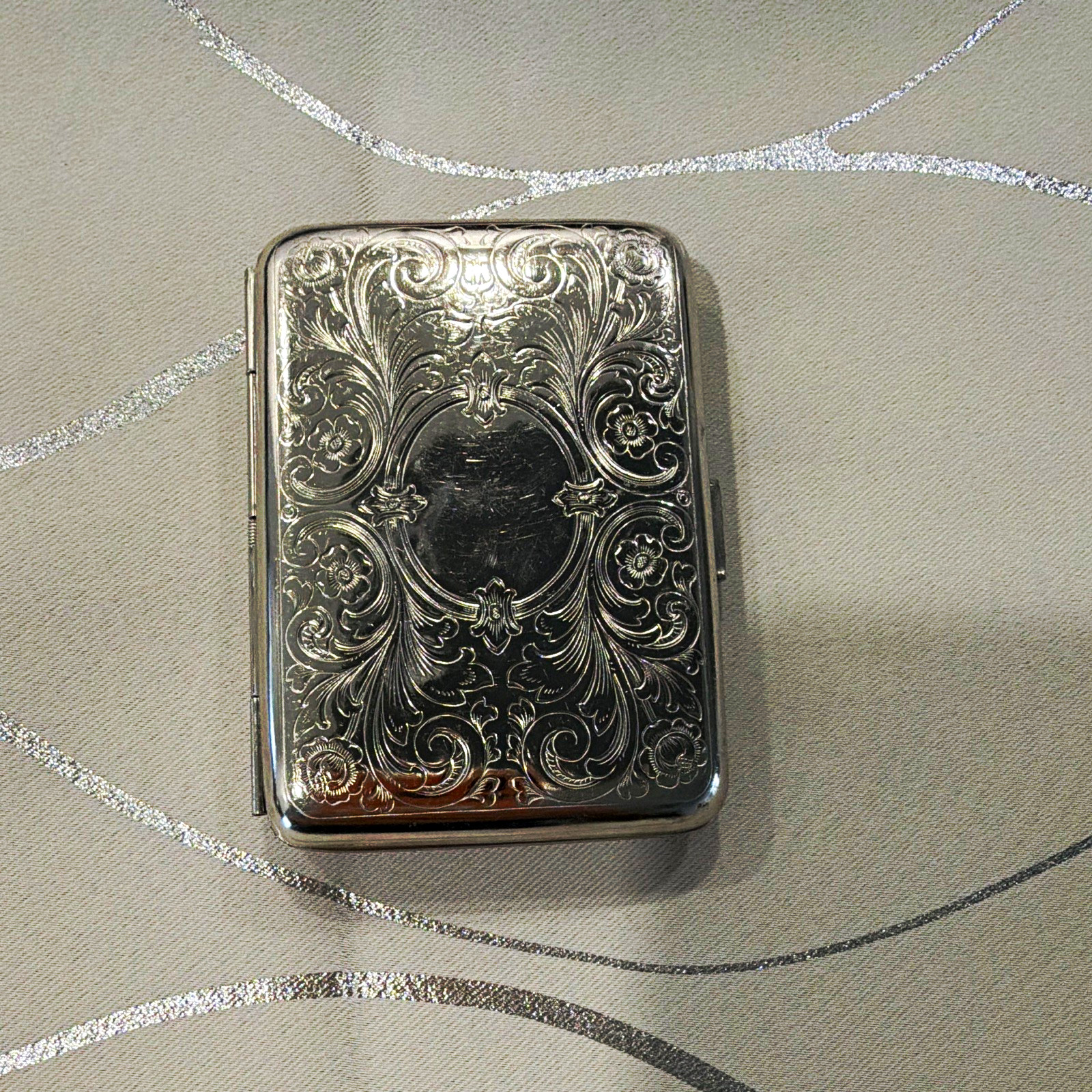Vintage German Solid Silver Cigarette Case – Exquisite Hand-Engraved Scrollwork