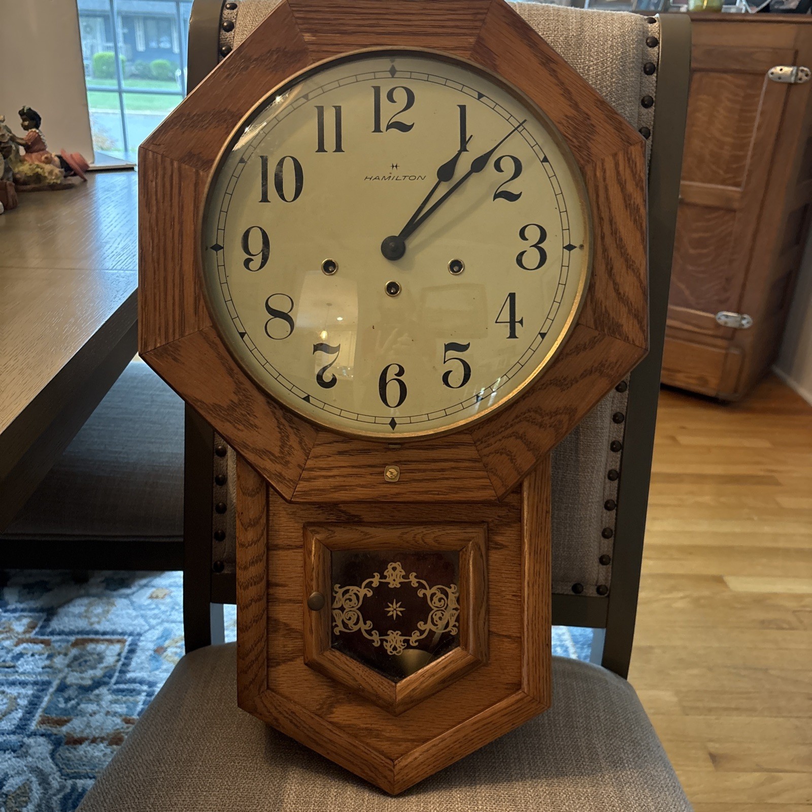 Vintage Hamilton 3-Train Mechanical Westminster Chime Clock Octagon Drop 1970’s