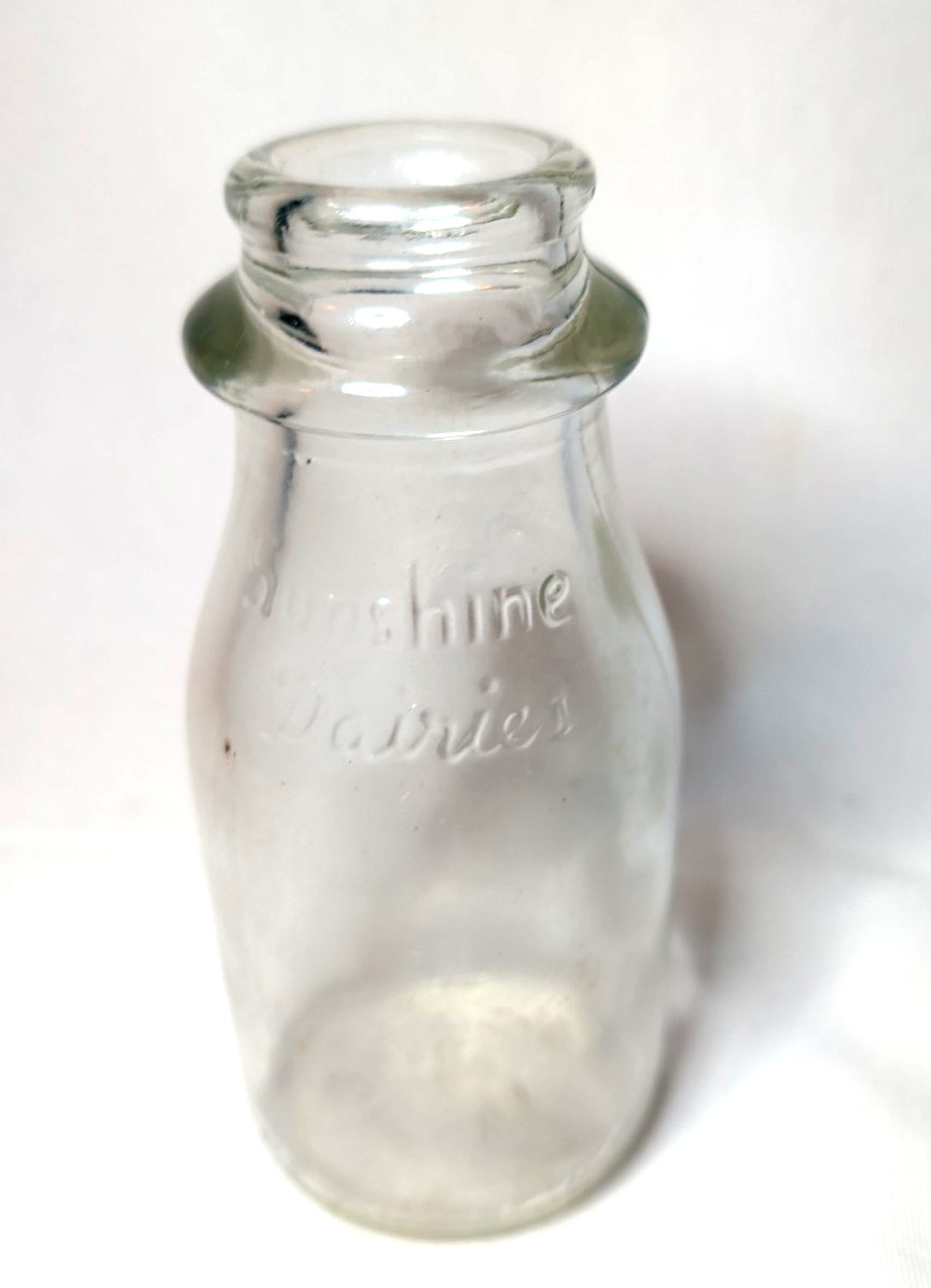 Vintage Sunshine Dairies ~W. P.  & Sons Utica NY Embossed Half Pint Glass Bottle
