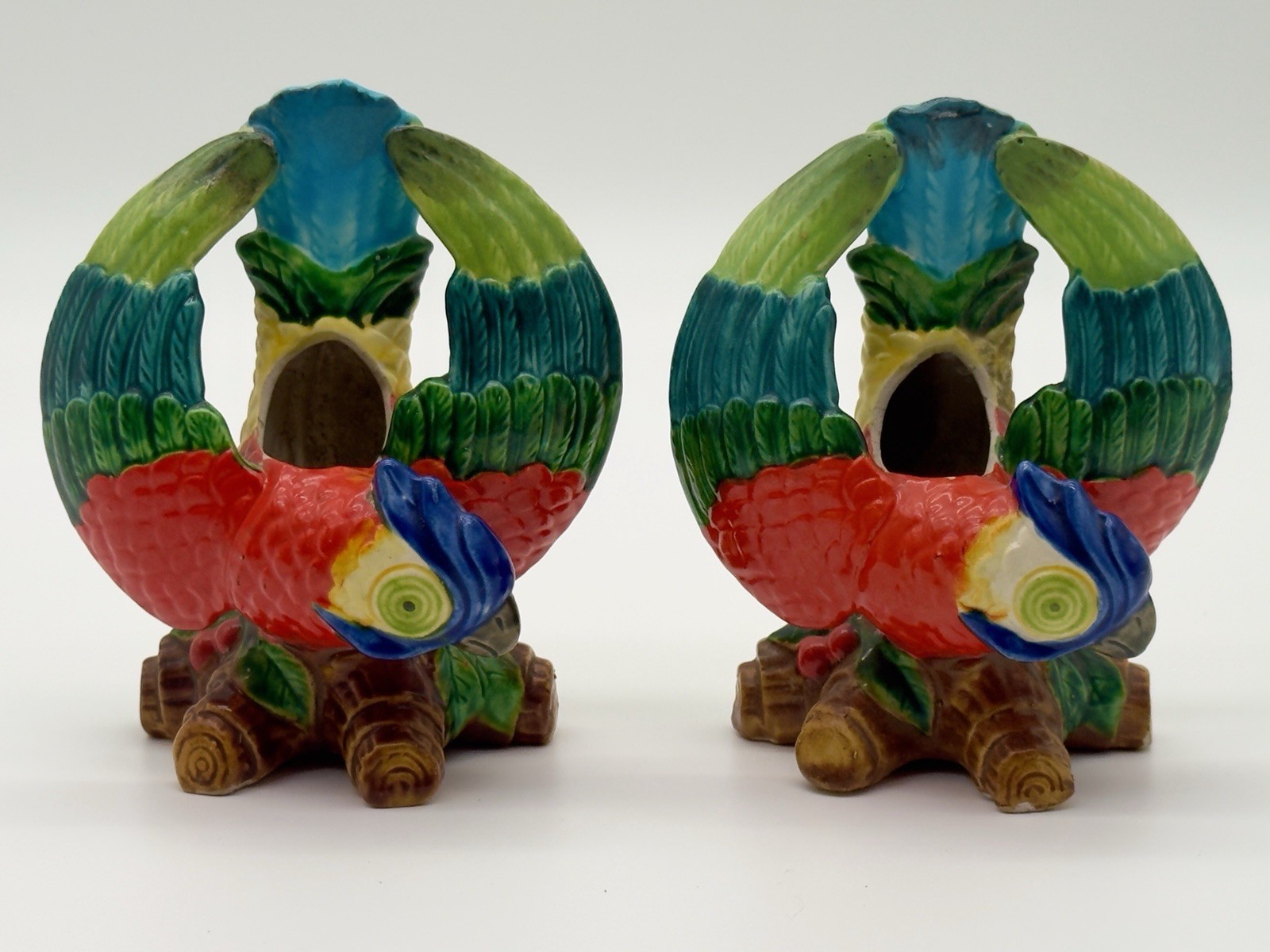 Marvelous Antique Pair of Rossetti Chicago Porcelain Exotic Birds Figurine