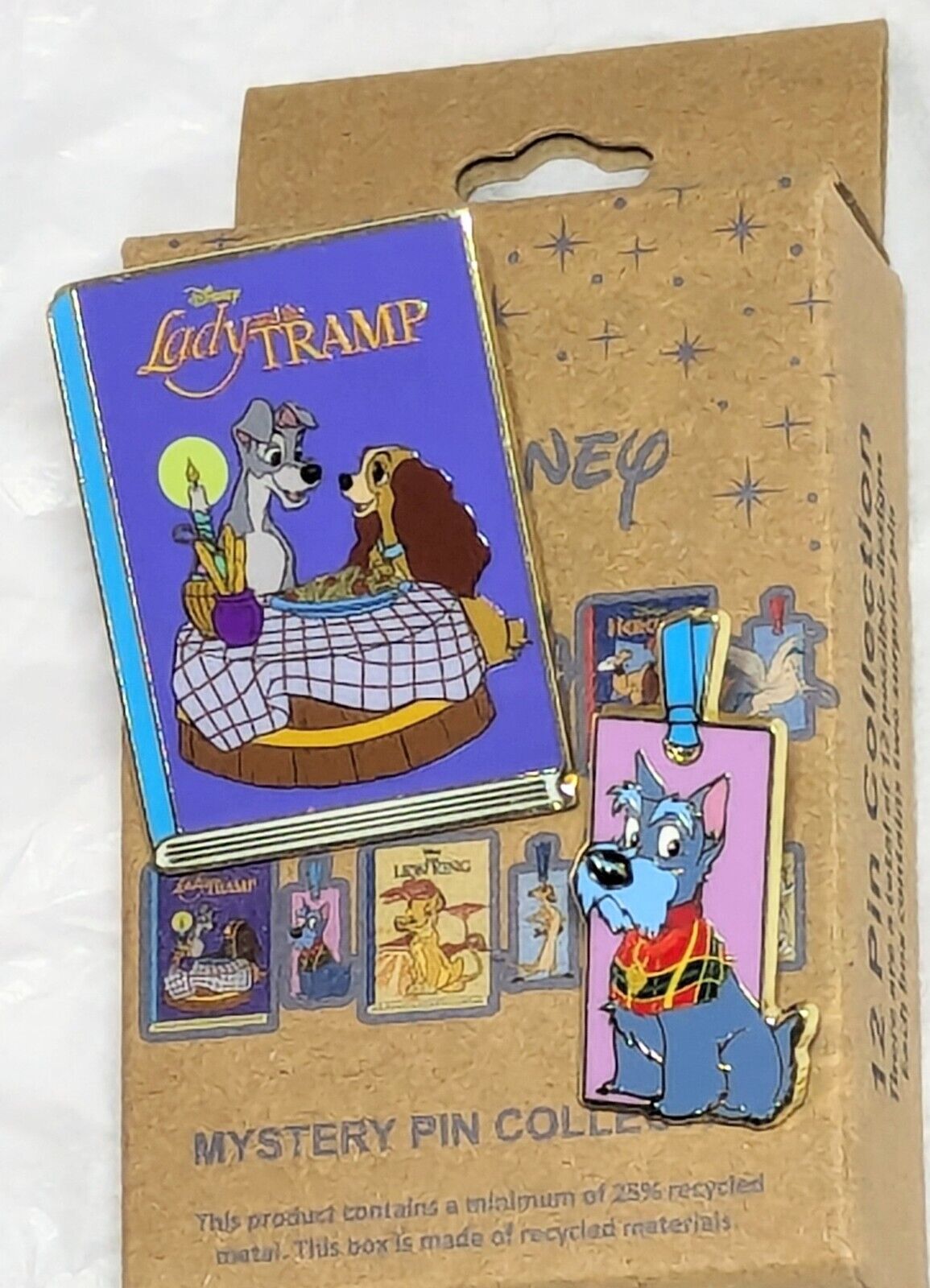 Disney Classics Book And Bookmark Blind Box Pin Set Lady & The Tramp - Opened