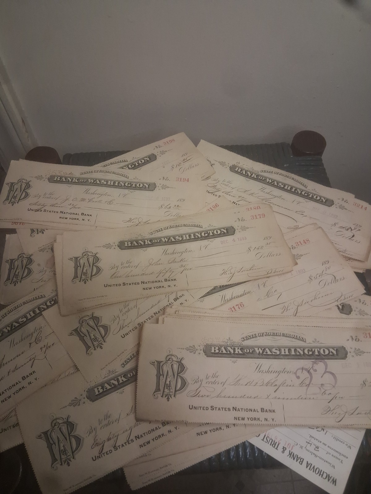 (100) x 1800’s antique/vintage Bank check Ephemera 1893 Good Condition 