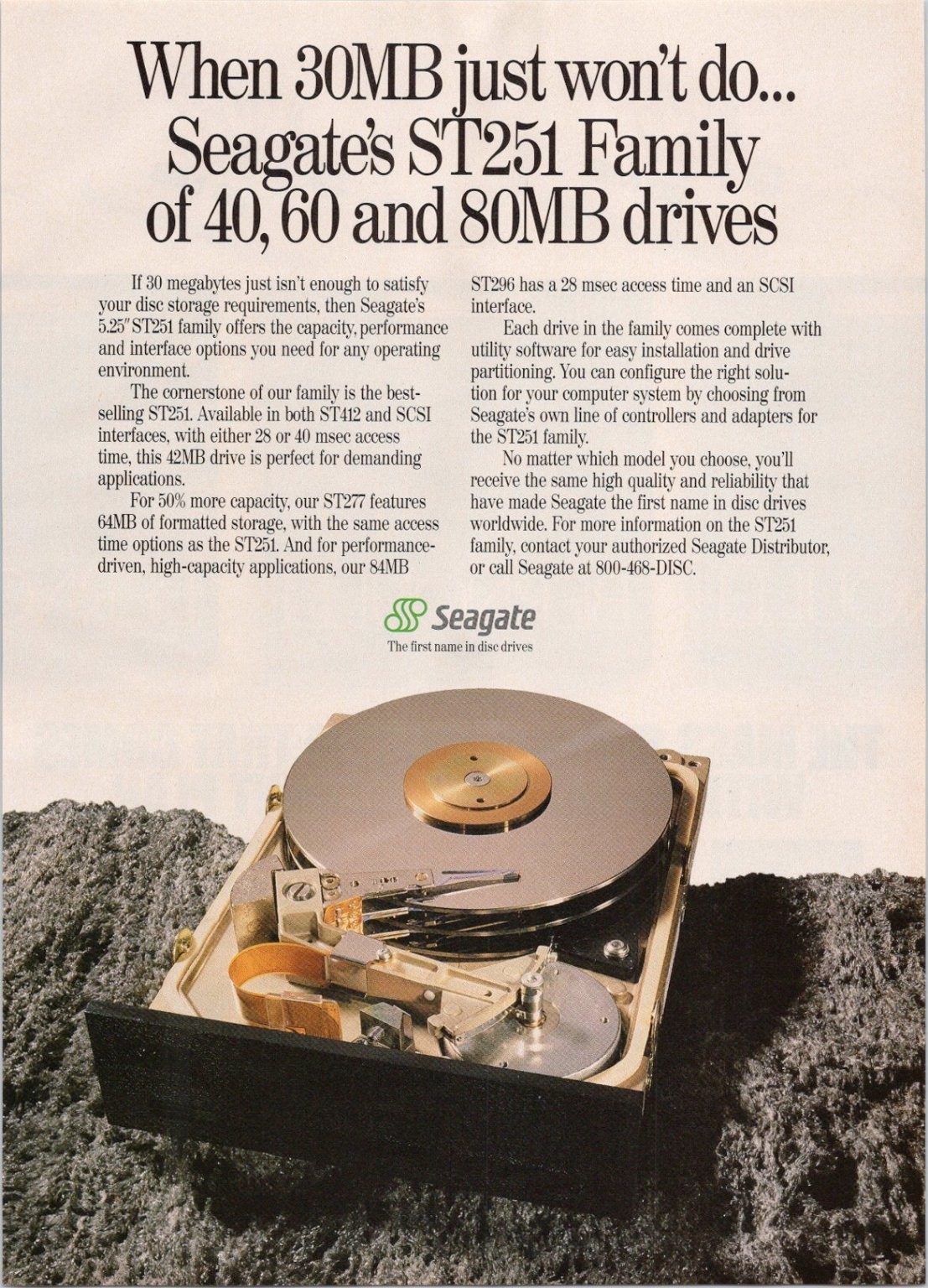 Seagate ST251 Hard Drive Vintage Computer Magazine Print Ad 1980s Tech