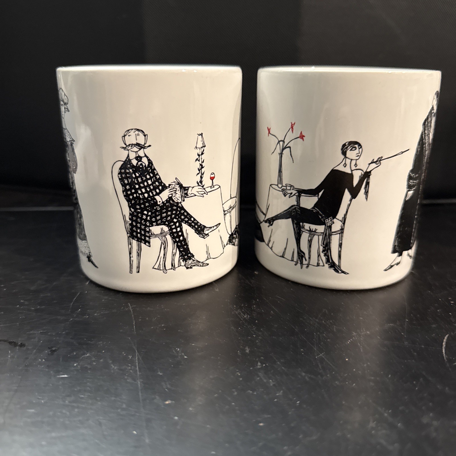 2 Vintage PBS MYSTERY Coffee Mugs Edward Gorey Art Masterpiece Theatre Cup Gory