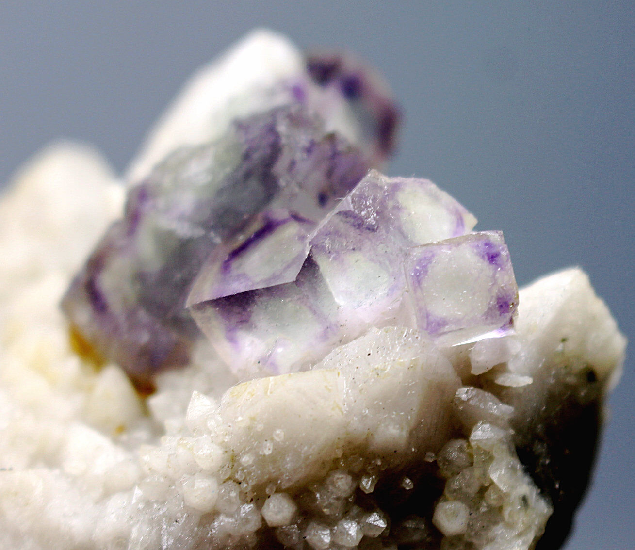 RARE Amazing Purple Cube Fluorite on transparent bone Quartz cluster Specimen