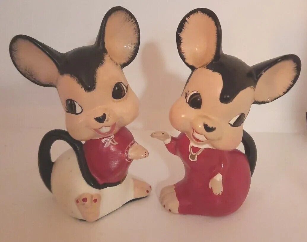 Vintage Mid Century Kitsch Mice Big Teeth Hand Painted Anthropomorphic Mouse