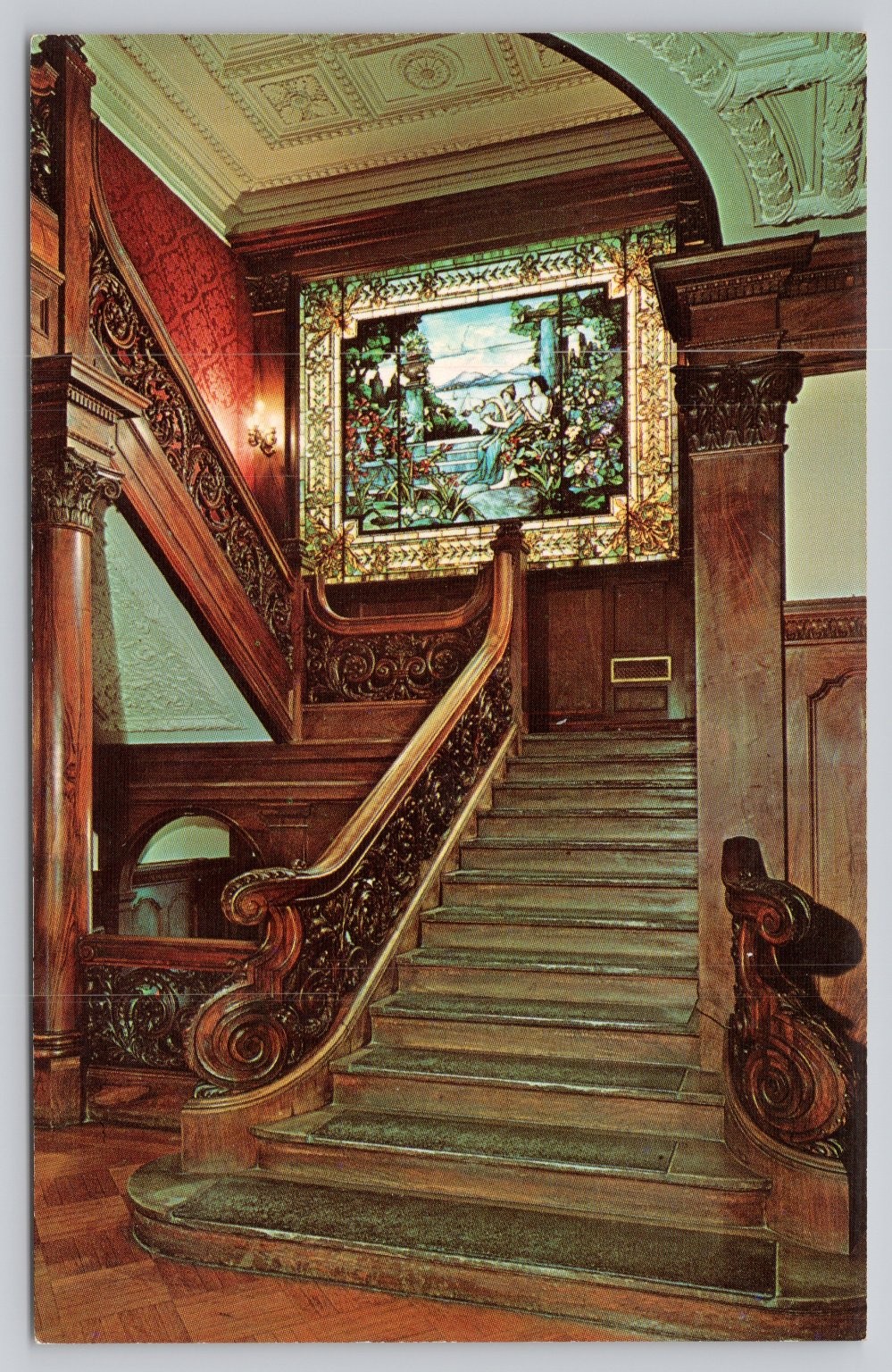 Middletown NY Morrison Hall Staircase Louis Tiffany Stained Glass Postcard
