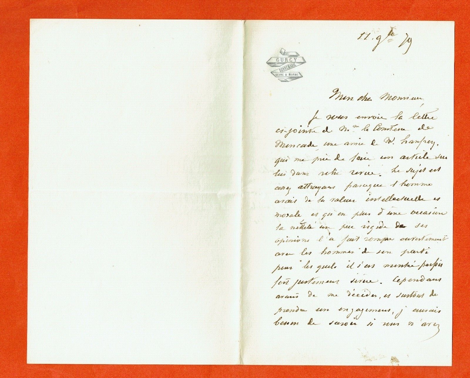 LC58/D-L.A.S-JOSEPH D'HAUSSONVILLE-HISTORIAN-POLITICIAN-PARIS-(1809-1884)