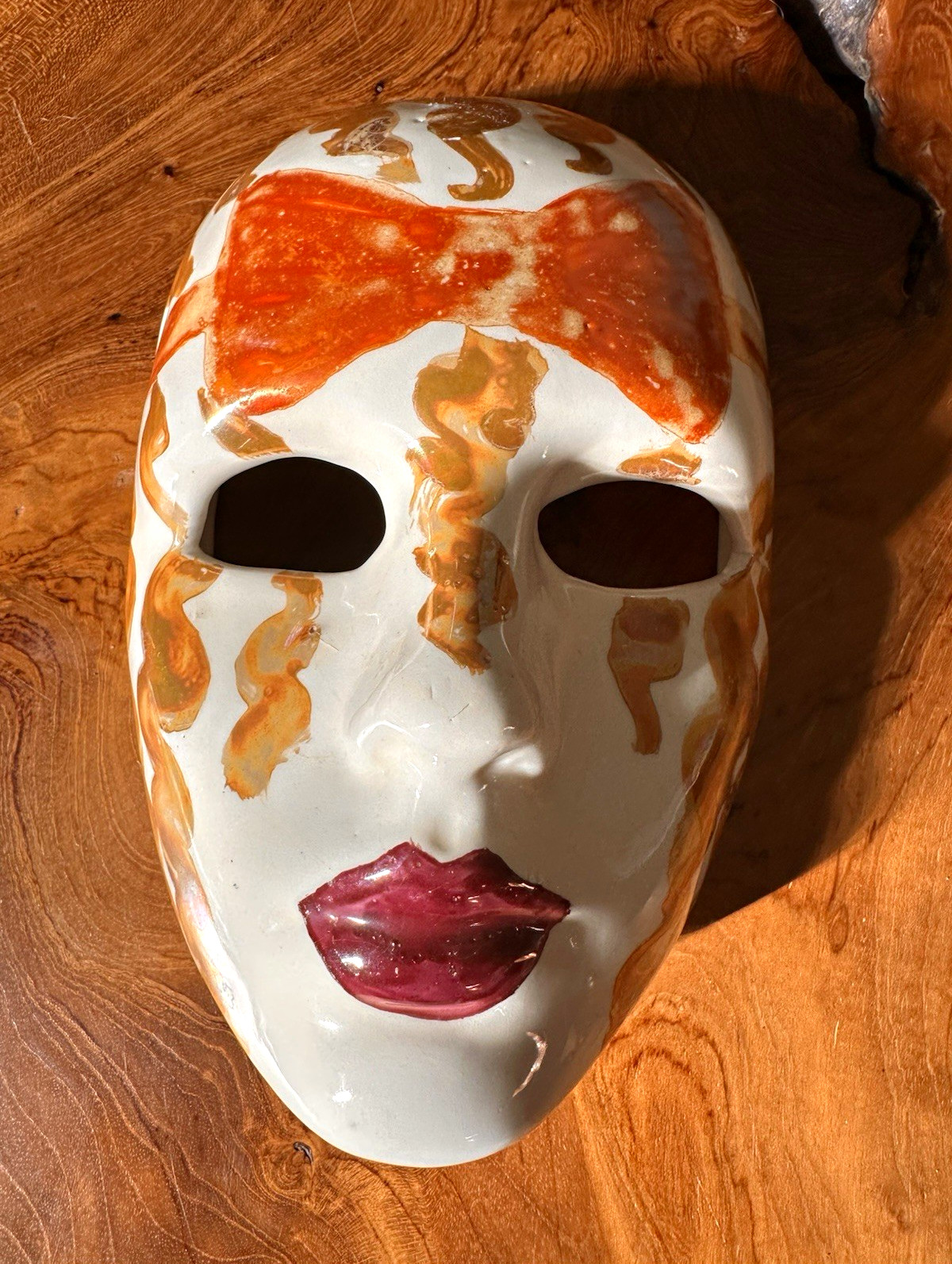 Vintage Studio Pottery Ceramic Face Mask Wall Art Abstract Lustre Glaze Carnival