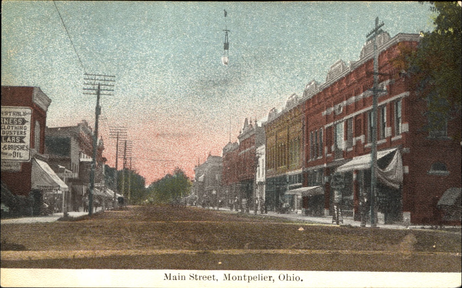 Main Street ~ Montpelier Ohio OH ~c1910 unused postcard~ dirt road antique light Main Street ~ Montpelier Ohio OH ~c1910 unused postcard~ dirt road antique light