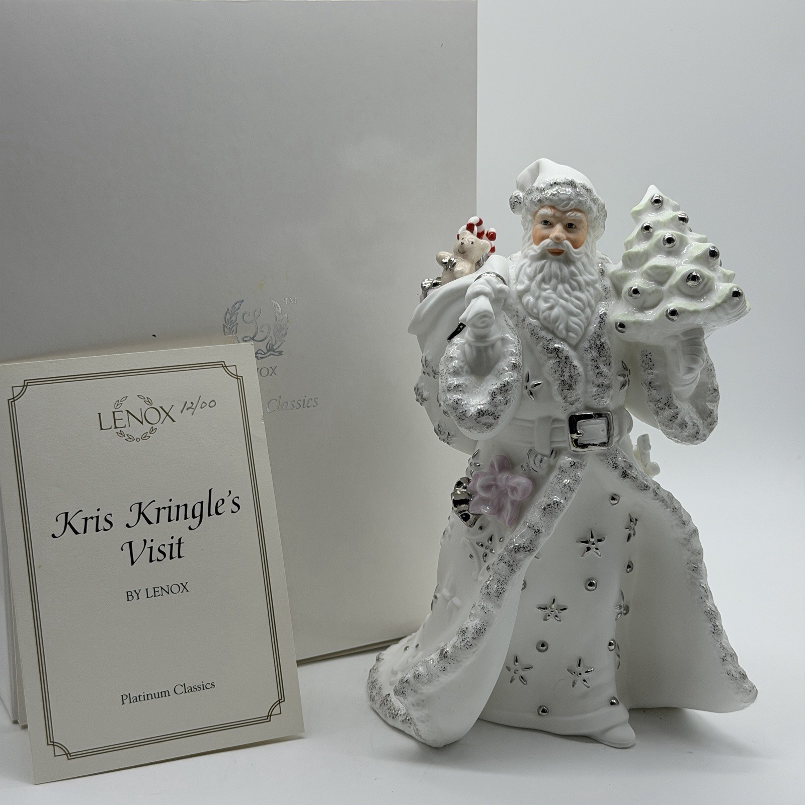 Lenox White Christmas Santa Claus Figurine Platinum Classics Kris Kringle\'s 9”