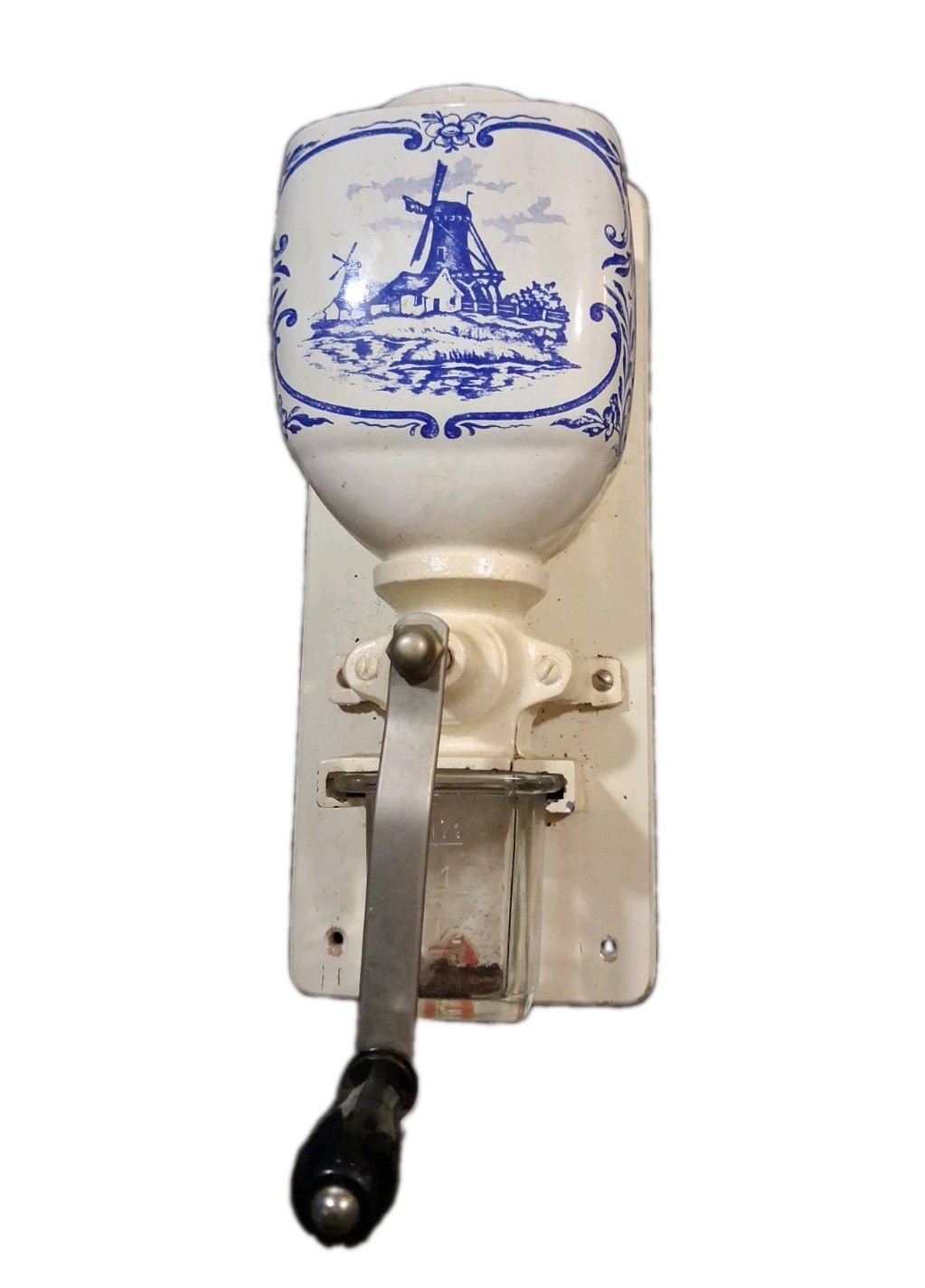 ANTIQUE DE VE HOLLAND PORCELAIN COFFEE GRINDER MILL WALL MOUNT