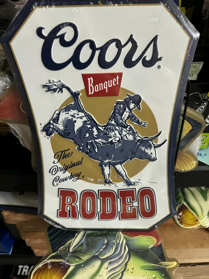 Coors Banquet Rodeo Metal Sign – “The Original Cowboy” Bull Rider Wall Art