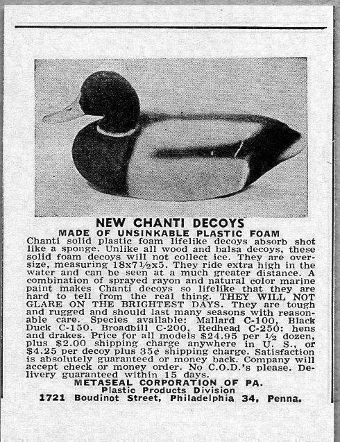 1958 Print Ad Chanti Unsinkable Duck Decoys Metaseal Corp Philadelphia,PA