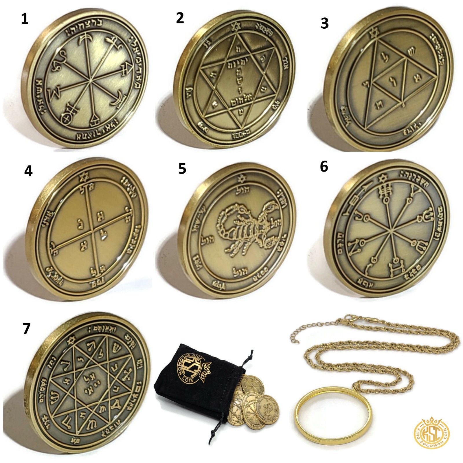 7 Pentacles of Mars 72 names of God 1FitAll Necklace King Solomon Coin