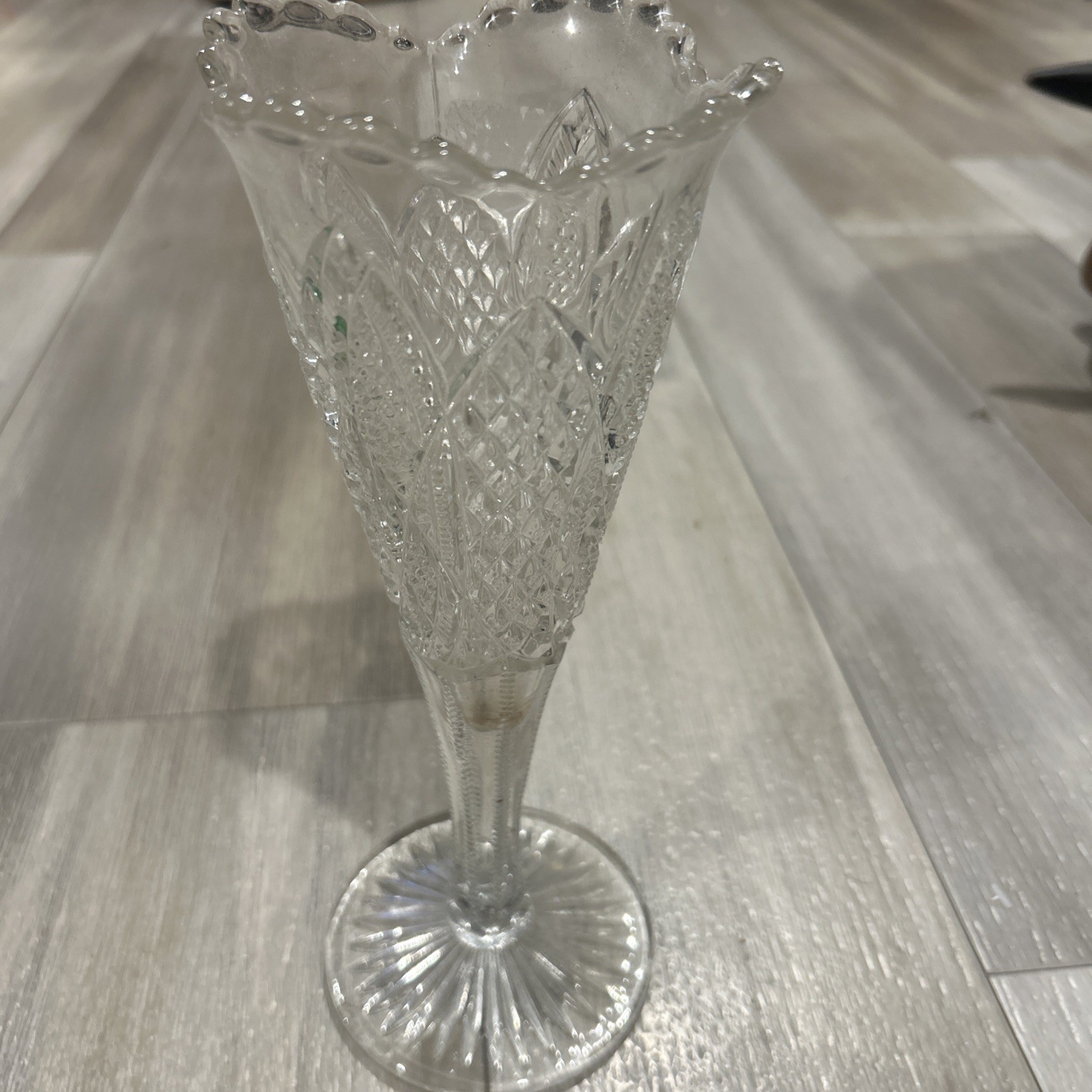 vintage Early American Pattern Glass (EAPG) diamond-cut pedestal bud vase