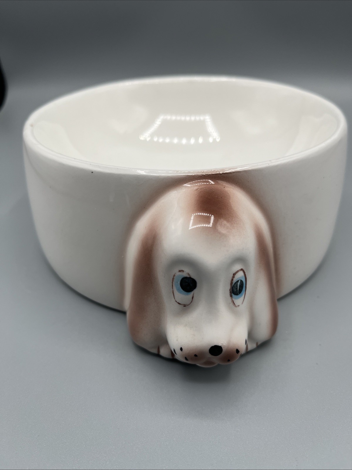 VTG Small Puppy Dog Ceramic Bowl Mid Century Big Cartoon Eyes 7.25\