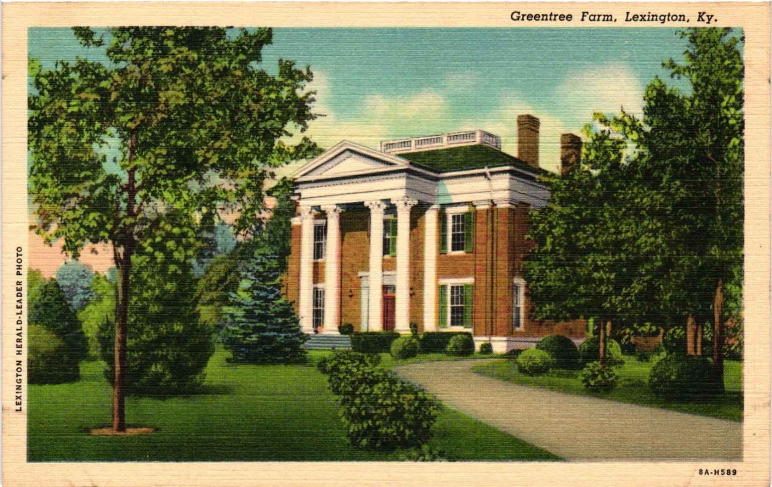Vintage Greentree Farm Lexington KY Linen Postcard 1938 Curteich Mansion