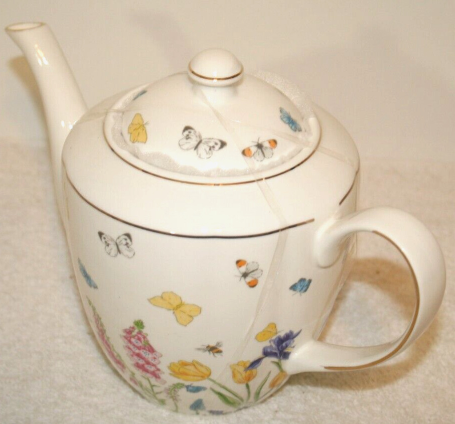 Grace Teaware Spring Wildflowers & Butterflies Fine Porcelain Teapot New