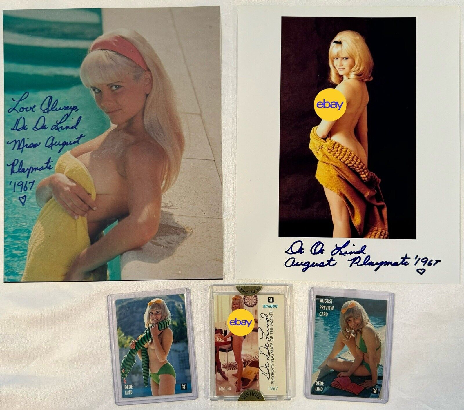 LOT of  Playmate Miss August 1967 DeDe Lind Amazing Auto Photos & Cards