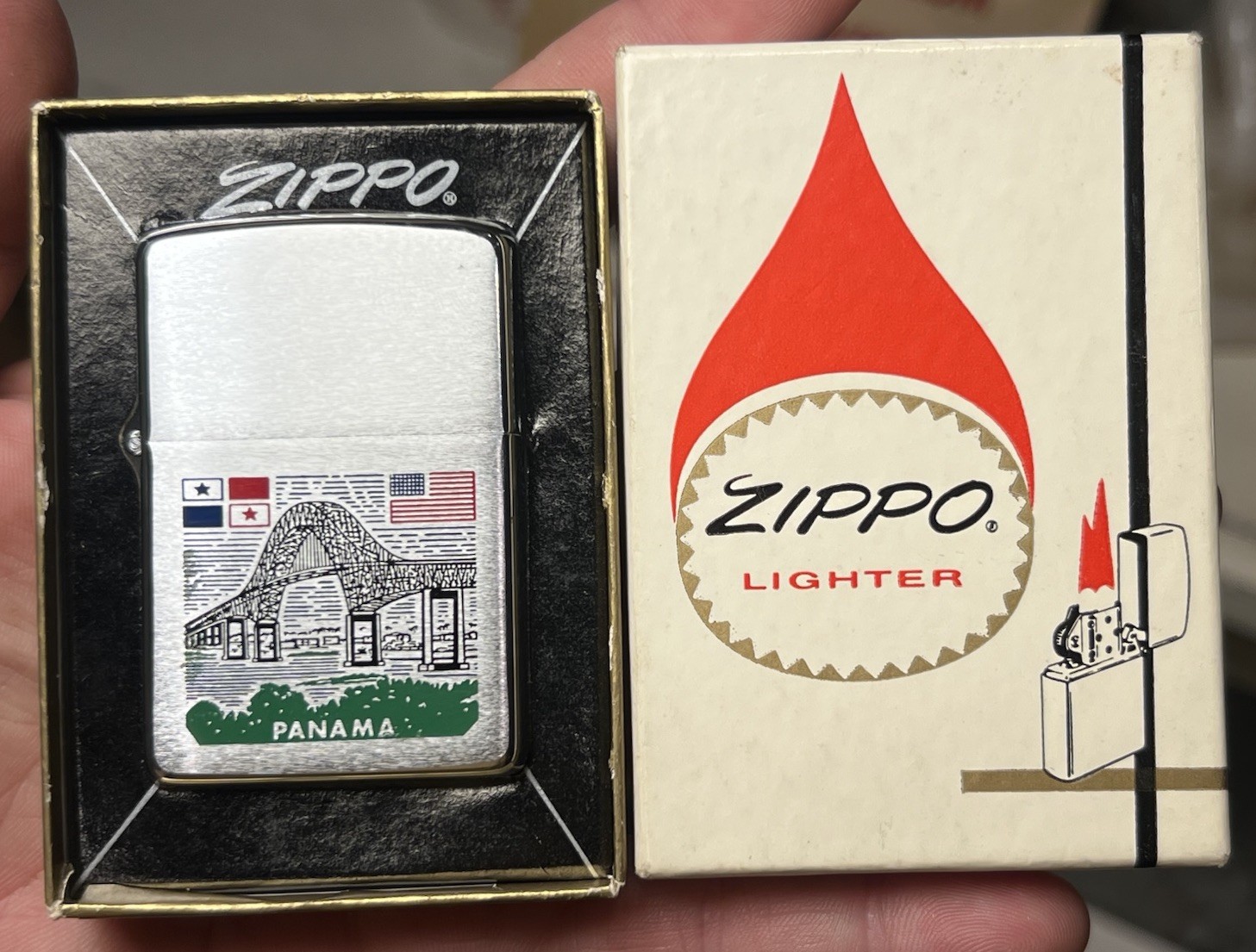 Vintage 1968 Zippo Lighter Panama “Bridge of the Americas” New in Box