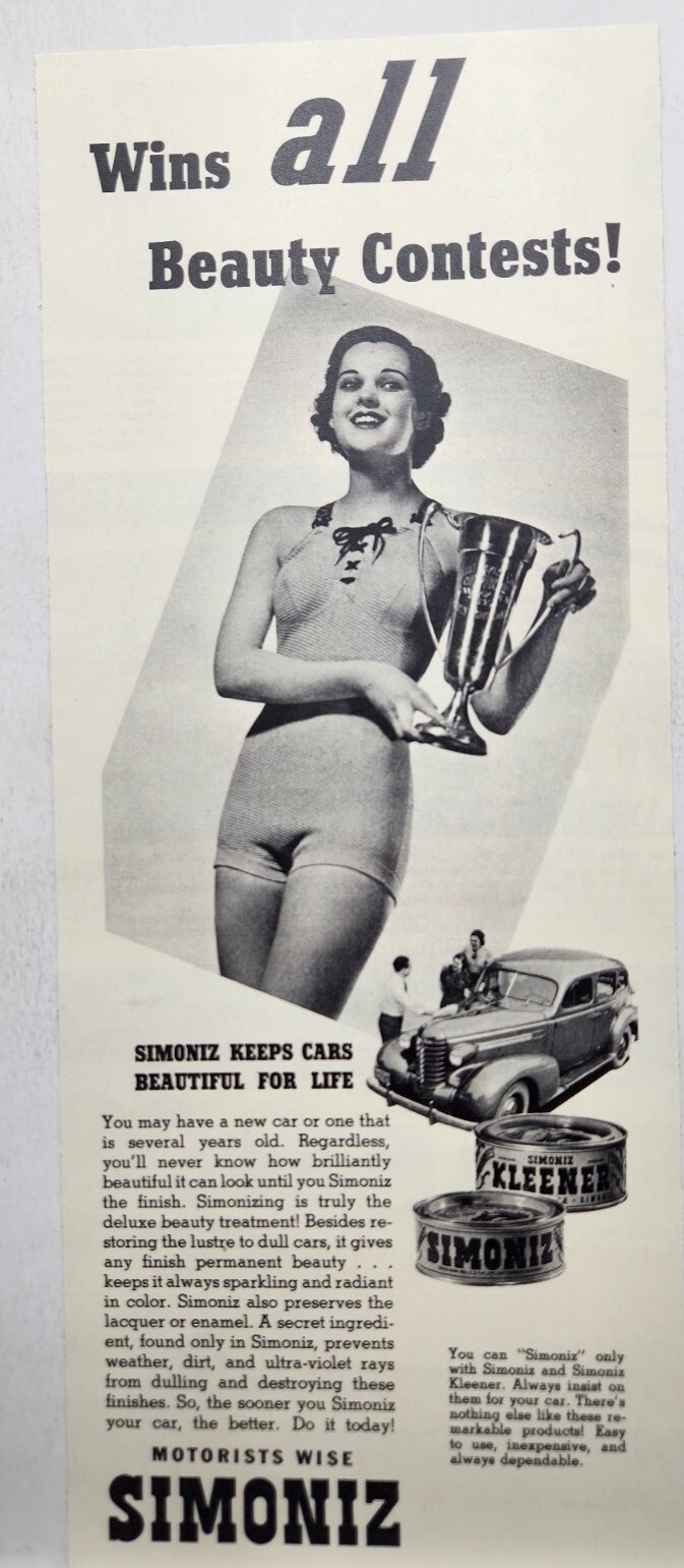 1937 Simoniz Car Wax Sexy Woman Original Print Ad Life Magazine 30\'s