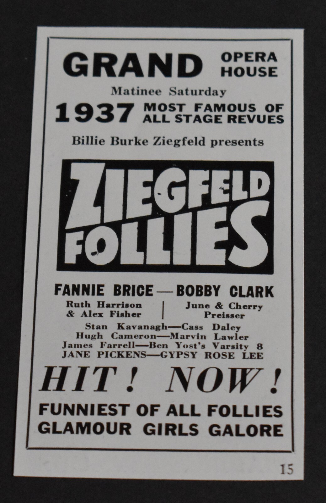 1937 Print Ad Chicago Ziegfeld Follies Fannie Brice Bobby Clark Grand Opera