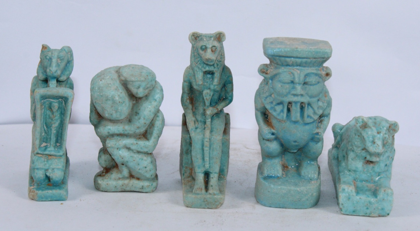 5 PHARAONIC ANCIENT EGYPTIAN ANTIQUE Isis, Queen, Abes, Sekment Statues (GH)