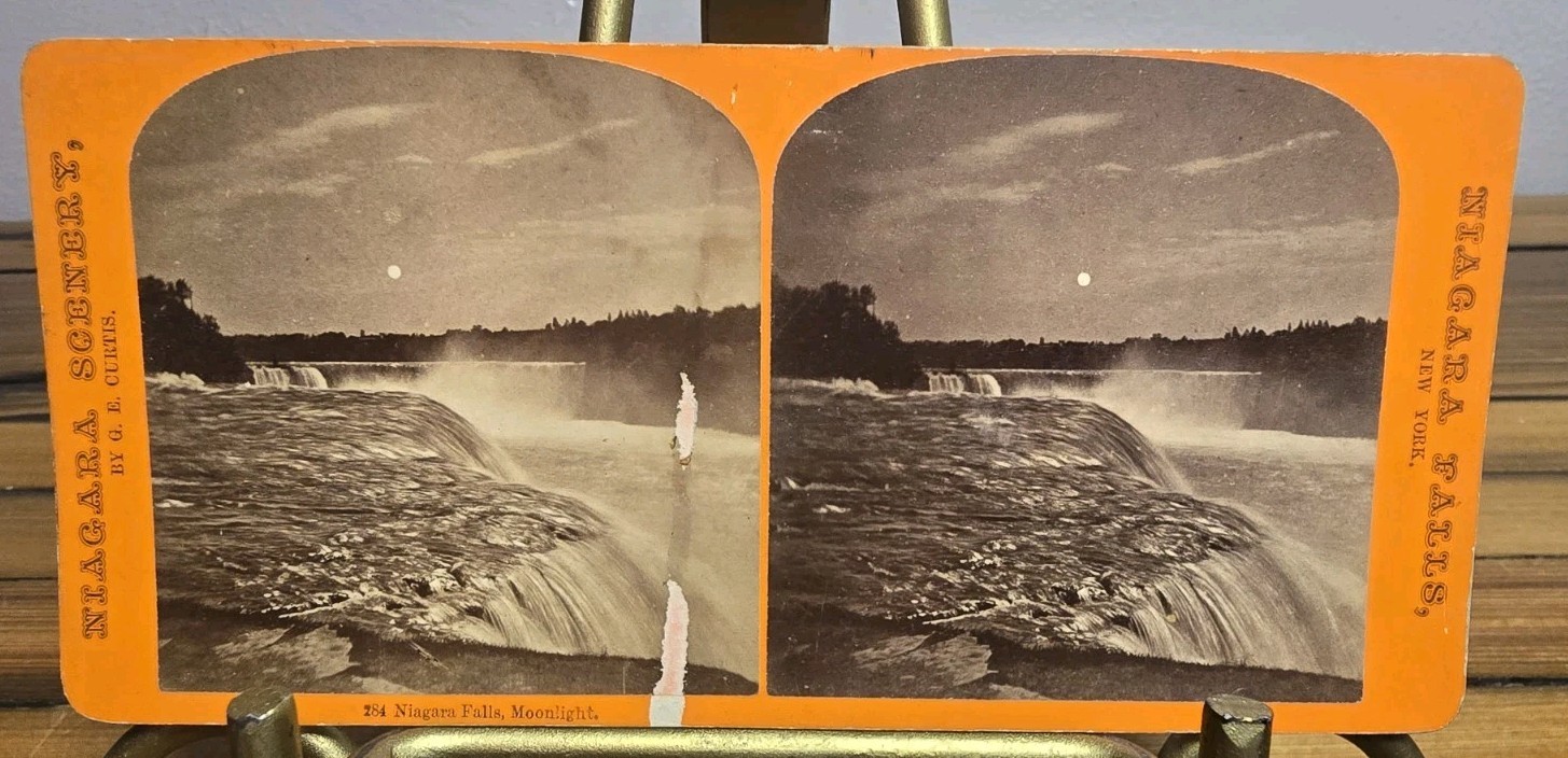 Niagara Falls Moonlight George E. Curtis Antique Stereoview No. 284 c1870 Niagara Falls Moonlight George E. Curtis Antique Stereoview No. 284 c1870